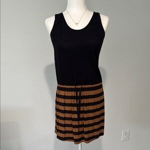 LOFT Sleeveless Black / Brown Striped Dress (Size XS)